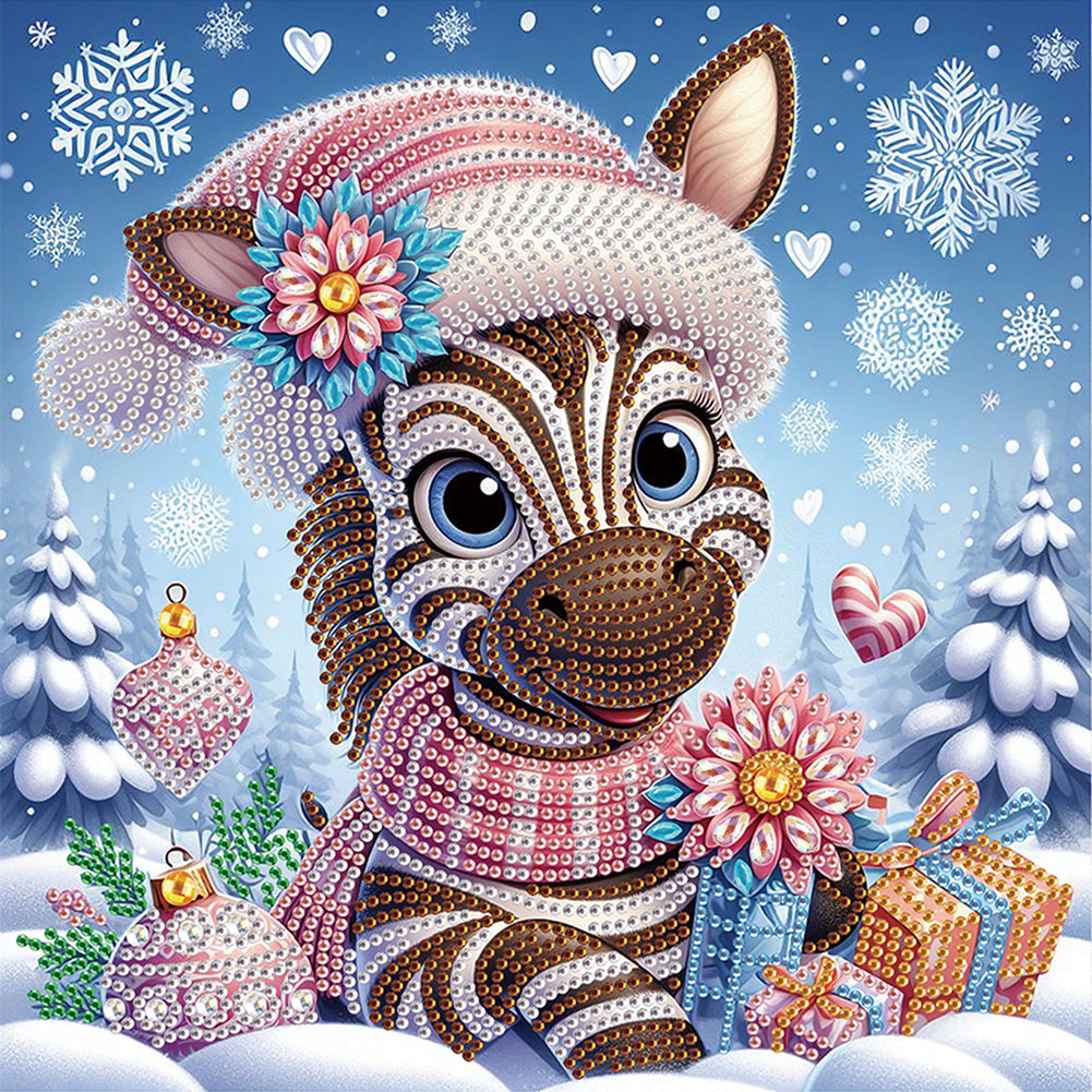 Winter Snow Scene Zebra - Partial Special-Shaped Drill Diamond Painting 30*30CM