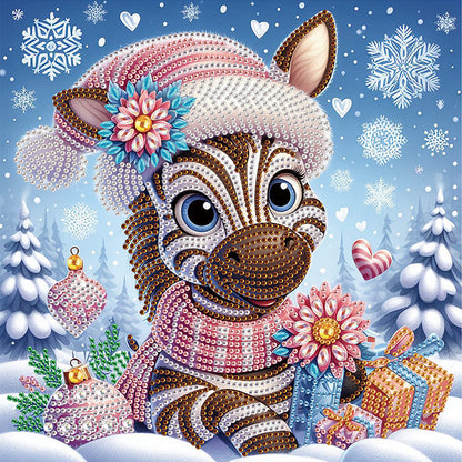Winter Snow Scene Zebra - Partial Special-Shaped Drill Diamond Painting 30*30CM