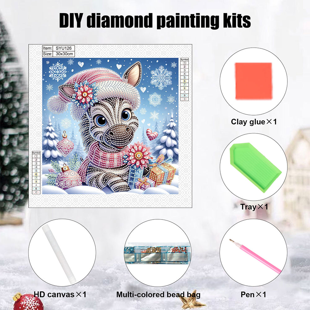 Winter Snow Scene Zebra - Partial Special-Shaped Drill Diamond Painting 30*30CM