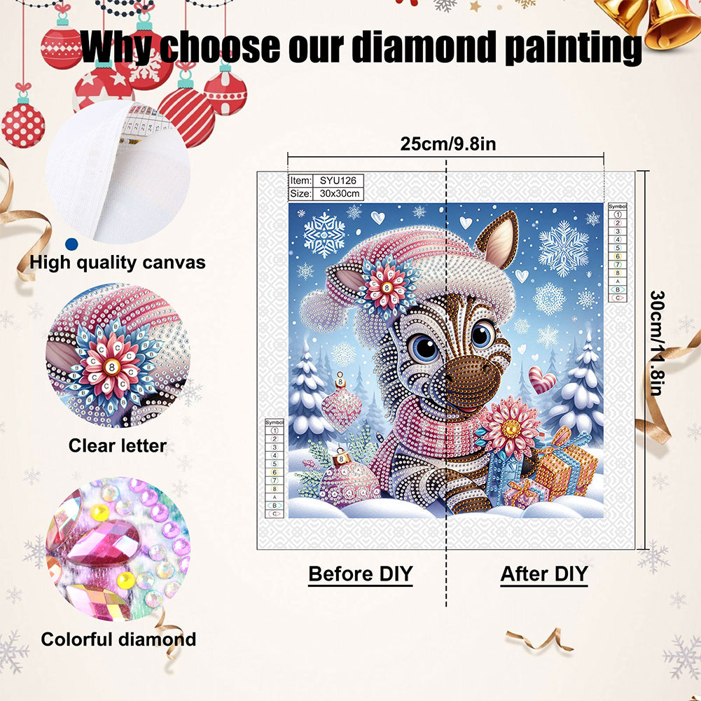 Winter Snow Scene Zebra - Partial Special-Shaped Drill Diamond Painting 30*30CM