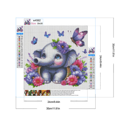Elephant And Flowers - Full Round Drill Diamond Painting 30*30CM