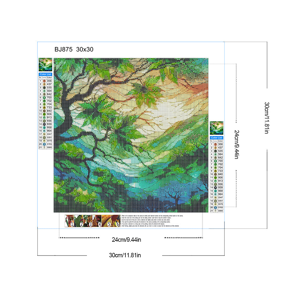 Glass Painting Green Maple Leaf - Full Round Drill Diamond Painting 30*30CM
