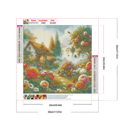 Small House Among Flowers - Full Round Drill Diamond Painting 30*30CM