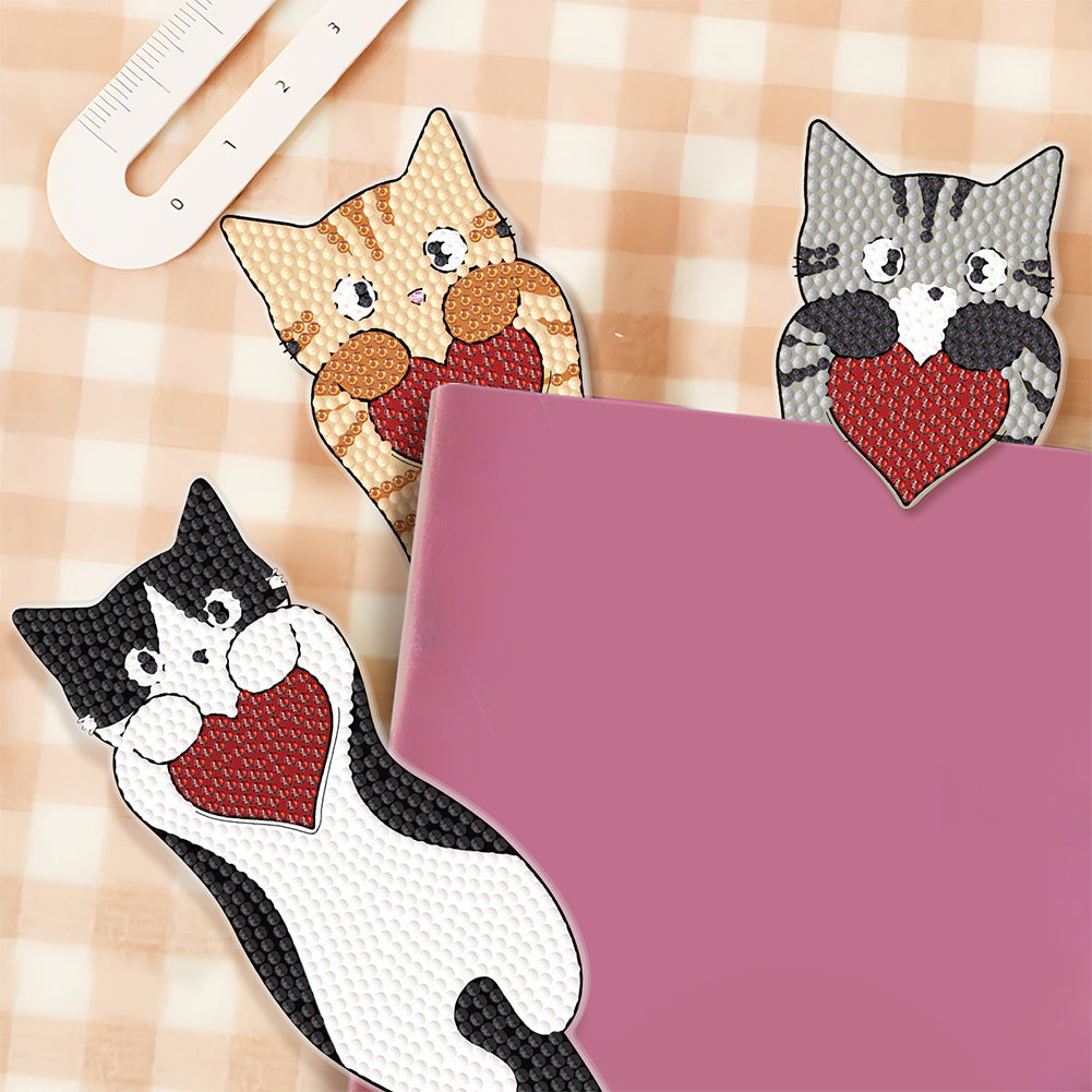 4Pcs Cat DIY Diamond Painting Bookmarks Making Kit Diamond Art Bookmark