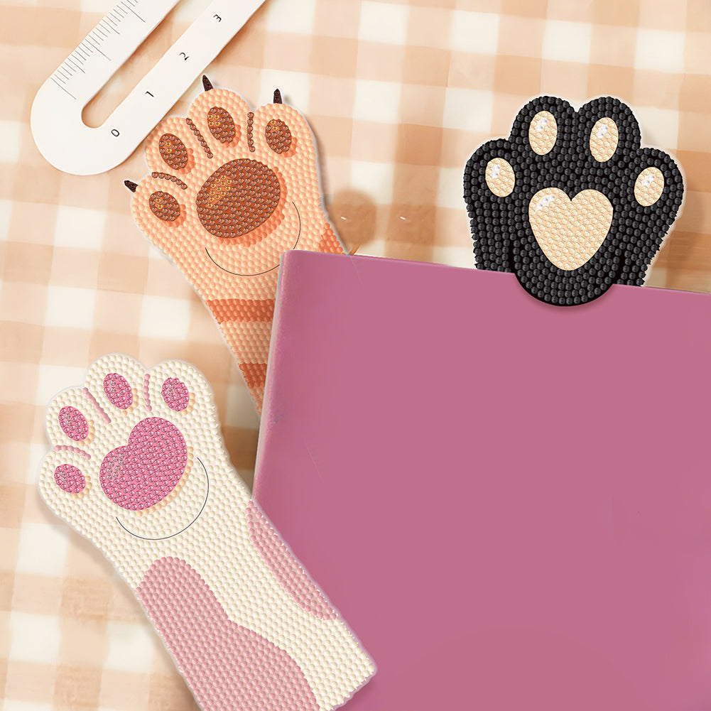 4Pcs Cat Paw DIY Diamond Painting Bookmarks Making Kit Diamond Art Bookmark