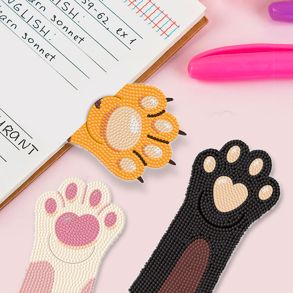 4Pcs Cat Paw DIY Diamond Painting Bookmarks Making Kit Diamond Art Bookmark