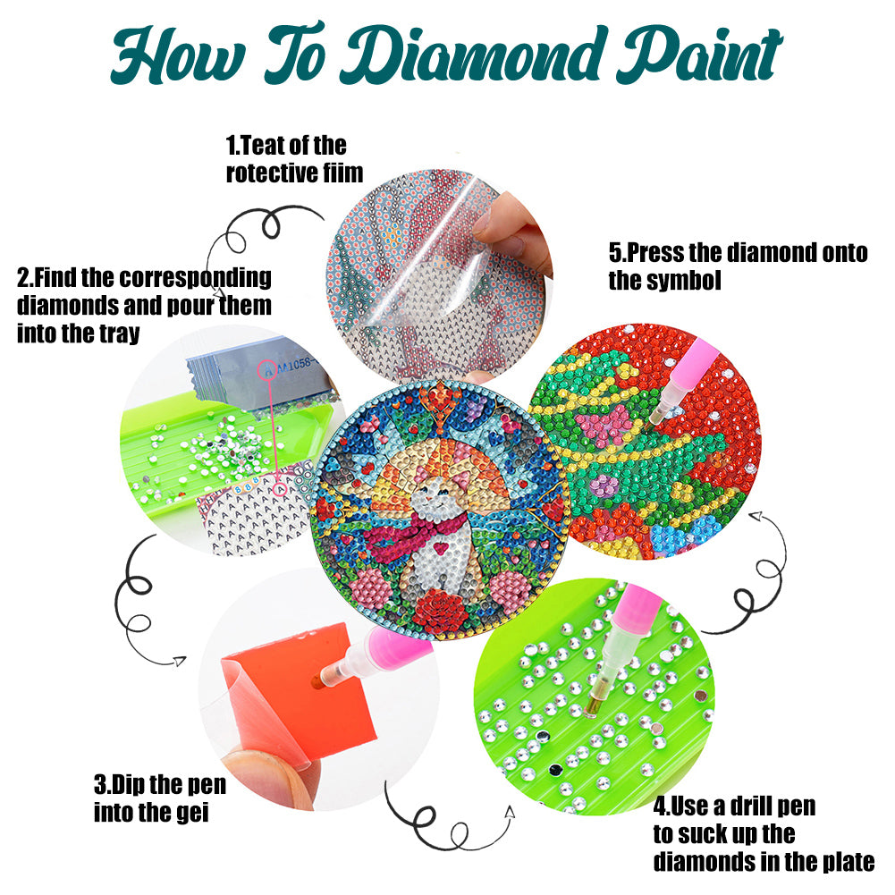 8Pcs Acrylic Animals Flowers 5D Diamond Painting Coasters for Adults Beginners
