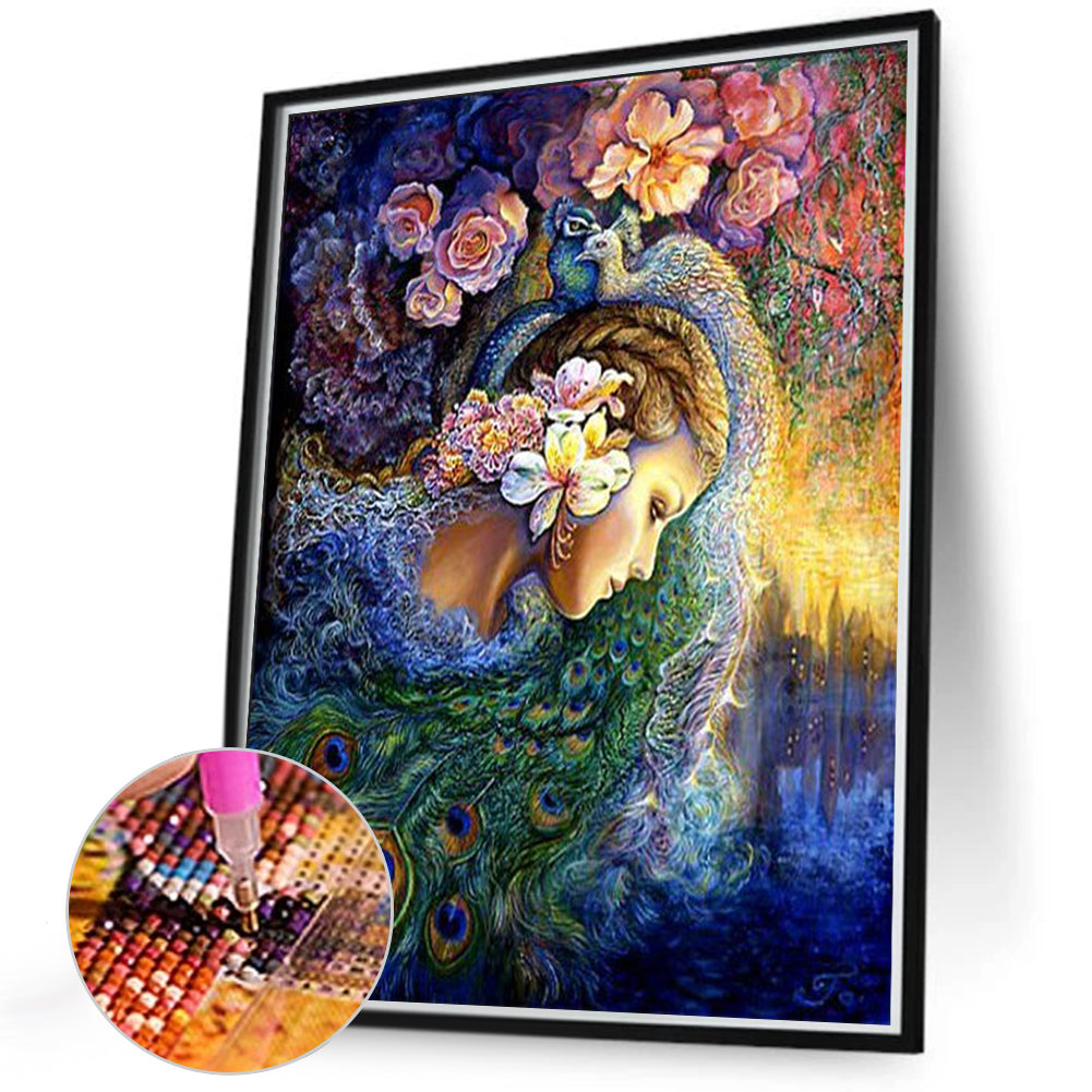 Peacock Flower Girl - Full Round Drill Diamond Painting 40*50CM