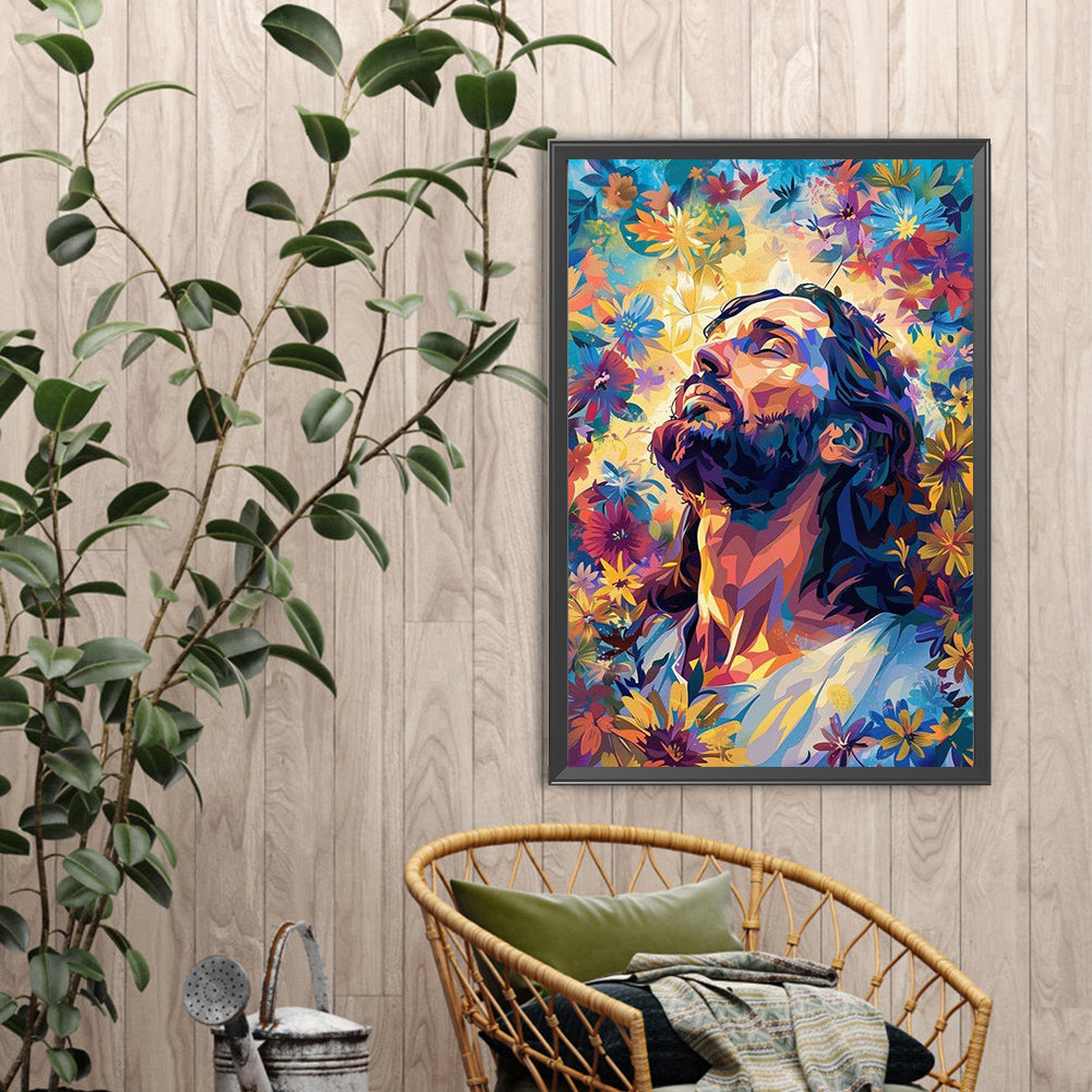 Floral Jesus - Full Round Drill Diamond Painting 40*60CM