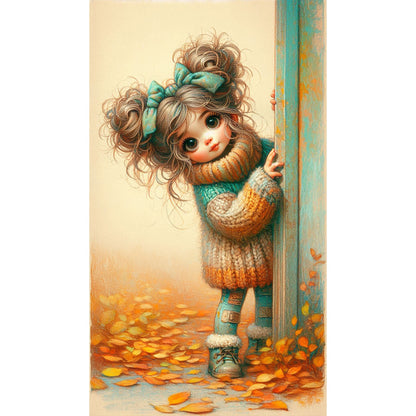 Behind The Door Sweater Warm Color Girl Girl - Full Round Drill Diamond Painting 40*70CM