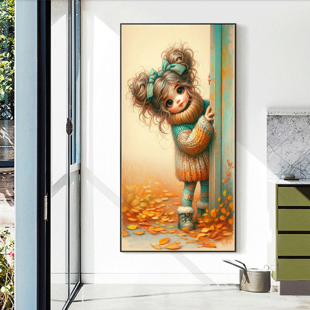 Behind The Door Sweater Warm Color Girl Girl - Full Round Drill Diamond Painting 40*70CM