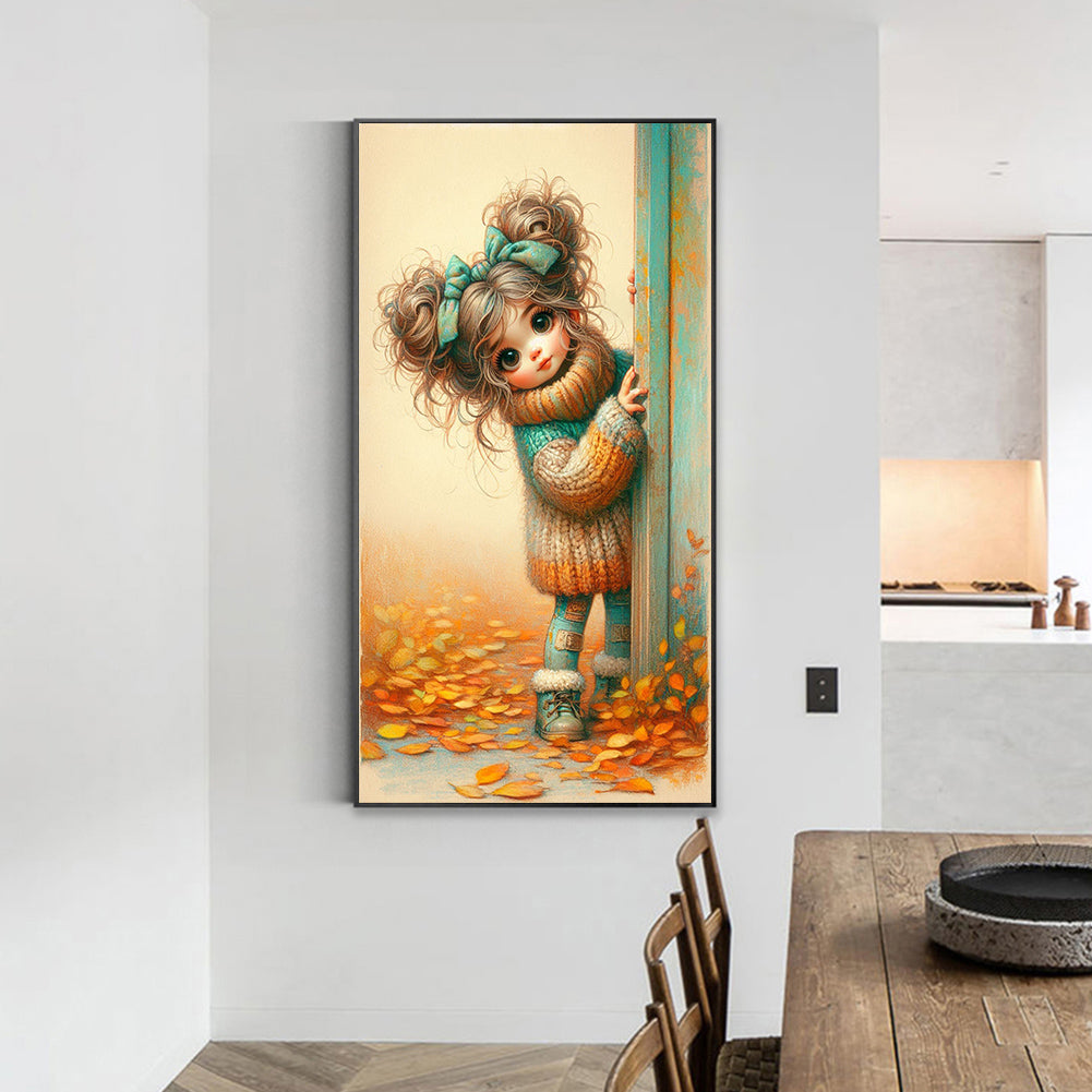 Behind The Door Sweater Warm Color Girl Girl - Full Round Drill Diamond Painting 40*70CM