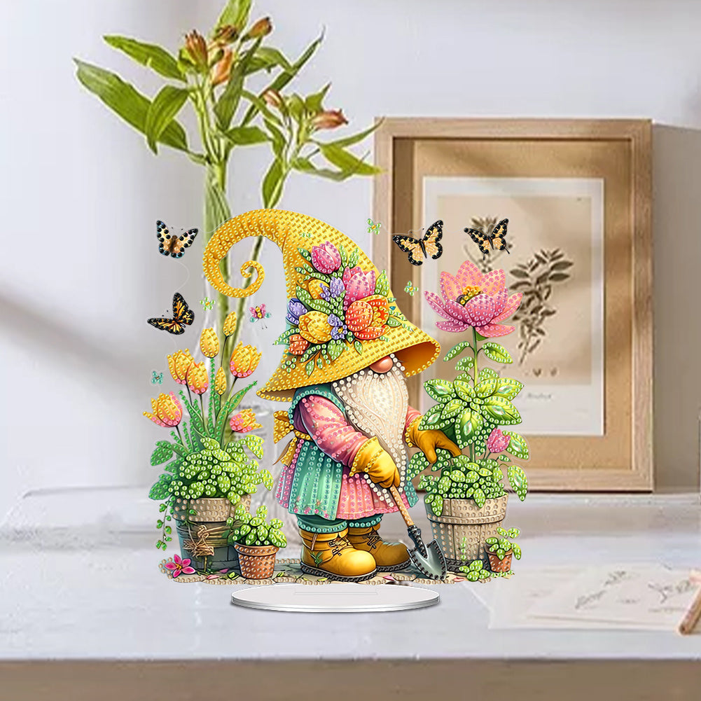 Acrylic Special Shape Garden Gnome Diamond Painting Desktop Ornaments for Home
