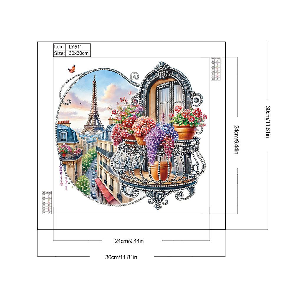The Garden Balcony With A View Of The Eiffel Tower - Partial Special-Shaped Drill Diamond Painting 30*30CM