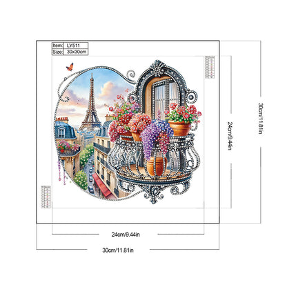 The Garden Balcony With A View Of The Eiffel Tower - Partial Special-Shaped Drill Diamond Painting 30*30CM