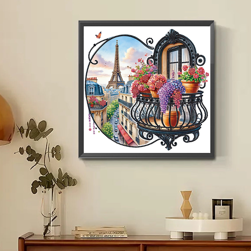 The Garden Balcony With A View Of The Eiffel Tower - Partial Special-Shaped Drill Diamond Painting 30*30CM