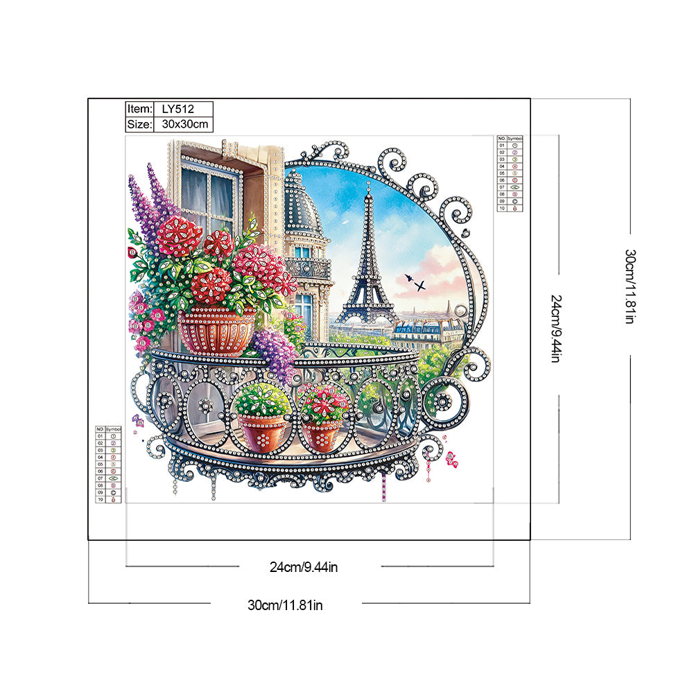 The Garden Balcony With A View Of The Eiffel Tower - Partial Special-Shaped Drill Diamond Painting 30*30CM