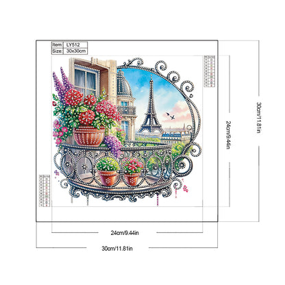 The Garden Balcony With A View Of The Eiffel Tower - Partial Special-Shaped Drill Diamond Painting 30*30CM