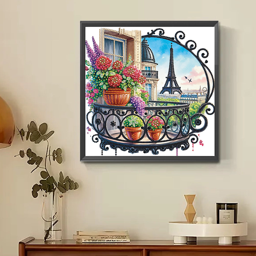 The Garden Balcony With A View Of The Eiffel Tower - Partial Special-Shaped Drill Diamond Painting 30*30CM