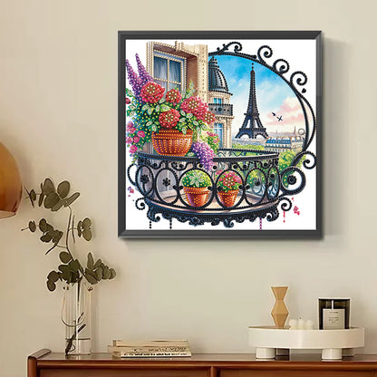 The Garden Balcony With A View Of The Eiffel Tower - Partial Special-Shaped Drill Diamond Painting 30*30CM