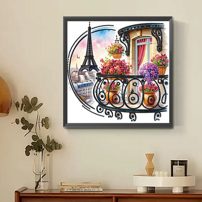 The Garden Balcony With A View Of The Eiffel Tower - Partial Special-Shaped Drill Diamond Painting 30*30CM