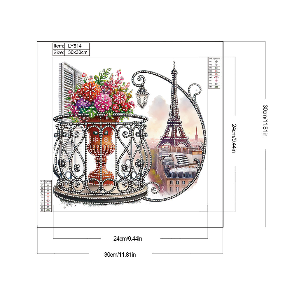 The Garden Balcony With A View Of The Eiffel Tower - Partial Special-Shaped Drill Diamond Painting 30*30CM