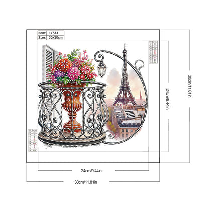 The Garden Balcony With A View Of The Eiffel Tower - Partial Special-Shaped Drill Diamond Painting 30*30CM