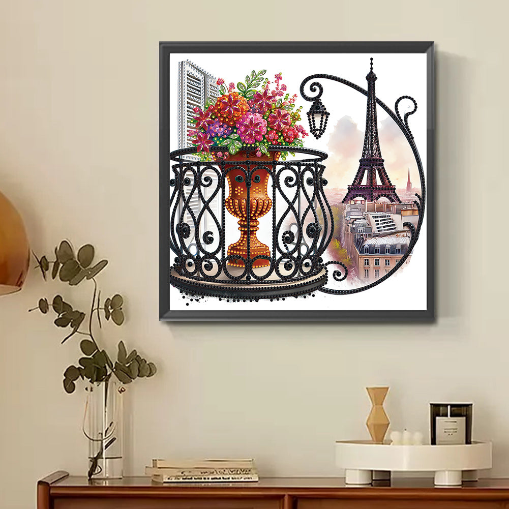 The Garden Balcony With A View Of The Eiffel Tower - Partial Special-Shaped Drill Diamond Painting 30*30CM