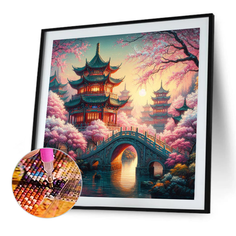 Small Bridge Pavilion - Full AB Round Drill Diamond Painting 40*40CM