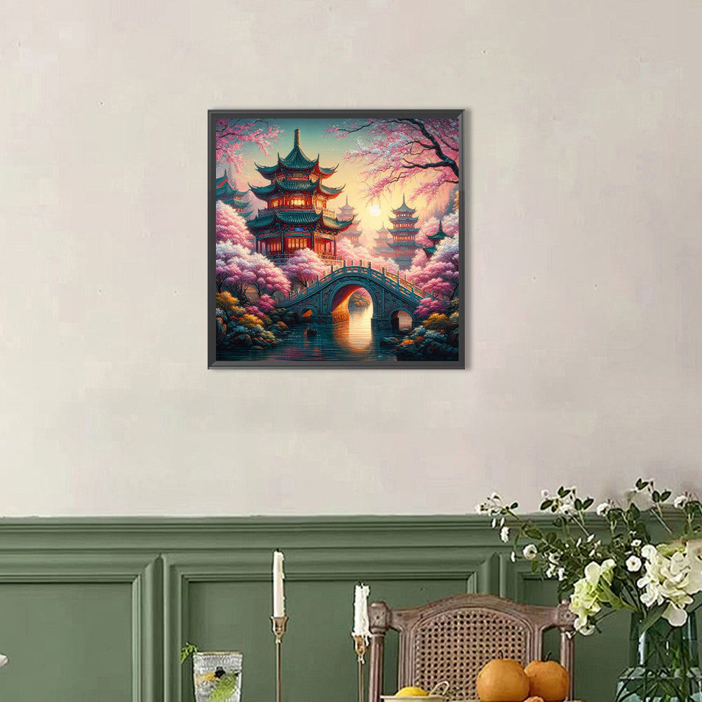Small Bridge Pavilion - Full AB Round Drill Diamond Painting 40*40CM