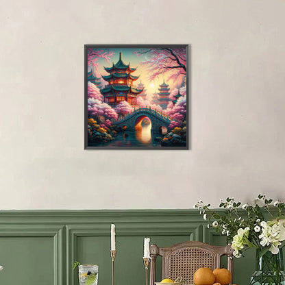 Small Bridge Pavilion - Full AB Round Drill Diamond Painting 40*40CM