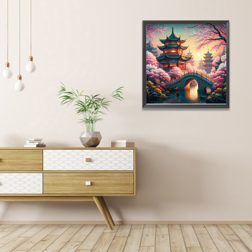 Small Bridge Pavilion - Full AB Round Drill Diamond Painting 40*40CM