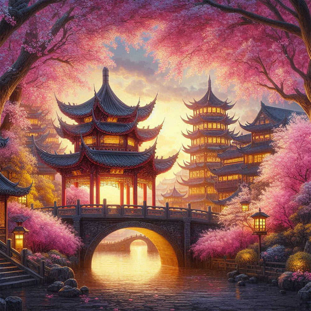 Small Bridge Pavilion - Full AB Round Drill Diamond Painting 40*40CM