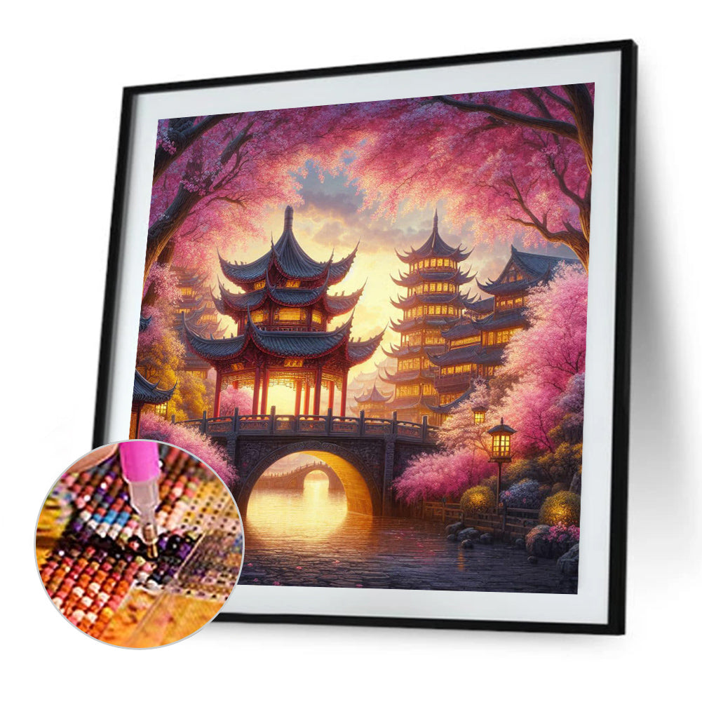 Small Bridge Pavilion - Full AB Round Drill Diamond Painting 40*40CM