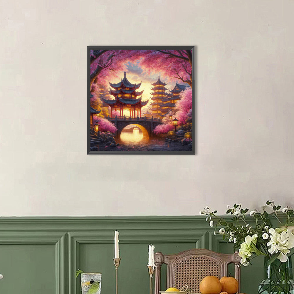 Small Bridge Pavilion - Full AB Round Drill Diamond Painting 40*40CM