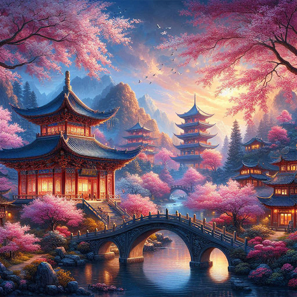 Small Bridge Pavilion - Full AB Round Drill Diamond Painting 40*40CM