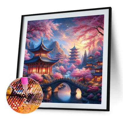 Small Bridge Pavilion - Full AB Round Drill Diamond Painting 40*40CM