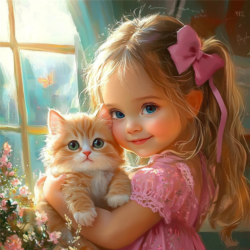 Cute Big Eyes Girl - Full Round Drill Diamond Painting 40*40CM