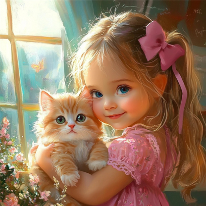 Cute Big Eyes Girl - Full Round Drill Diamond Painting 40*40CM