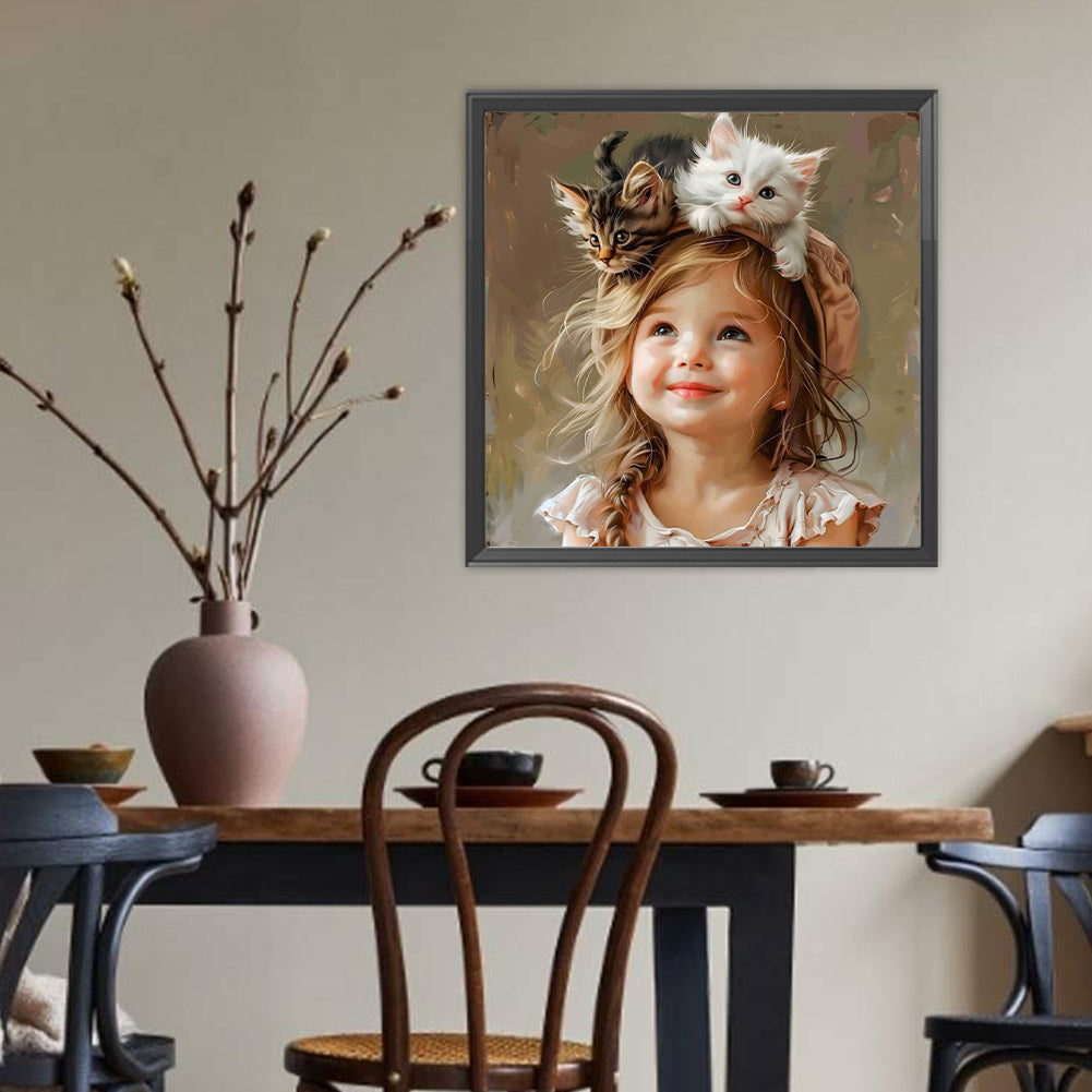 Cute Girl With Big Eyes - Full Round Drill Diamond Painting 40*40CM