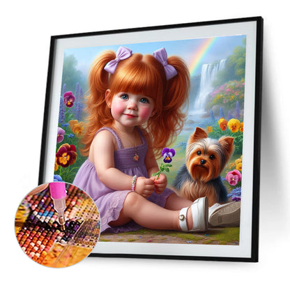 Cute Girl With Big Eyes - Full Round Drill Diamond Painting 40*40CM