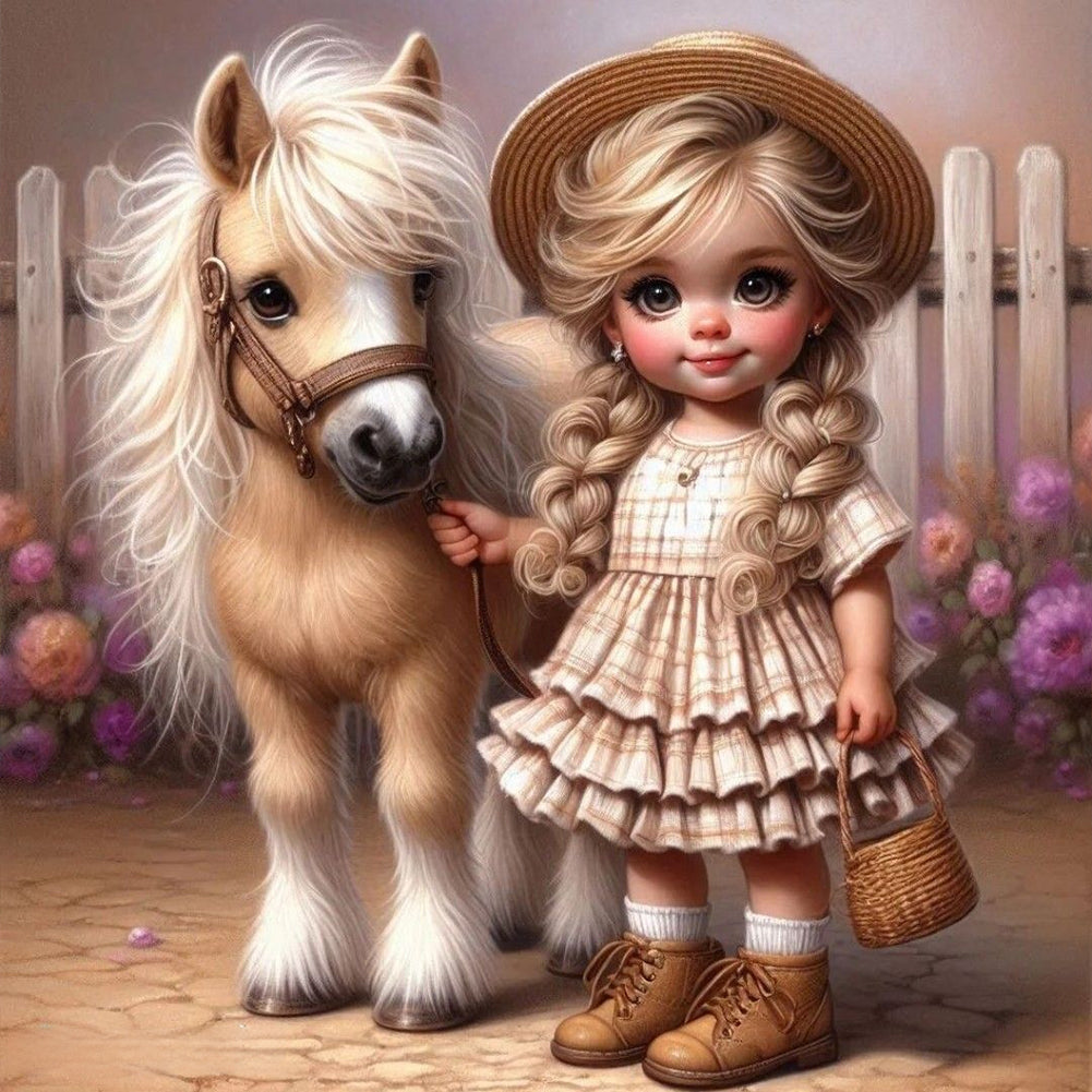 Cute Girl With Big Eyes - Full Round Drill Diamond Painting 40*40CM