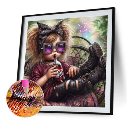 Cute Girl With Big Eyes - Full Round Drill Diamond Painting 40*40CM