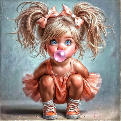 Cute Girl With Big Eyes - Full Round Drill Diamond Painting 40*40CM
