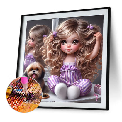 Cute Girl With Big Eyes - Full Round Drill Diamond Painting 40*40CM