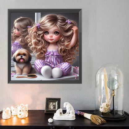 Cute Girl With Big Eyes - Full Round Drill Diamond Painting 40*40CM