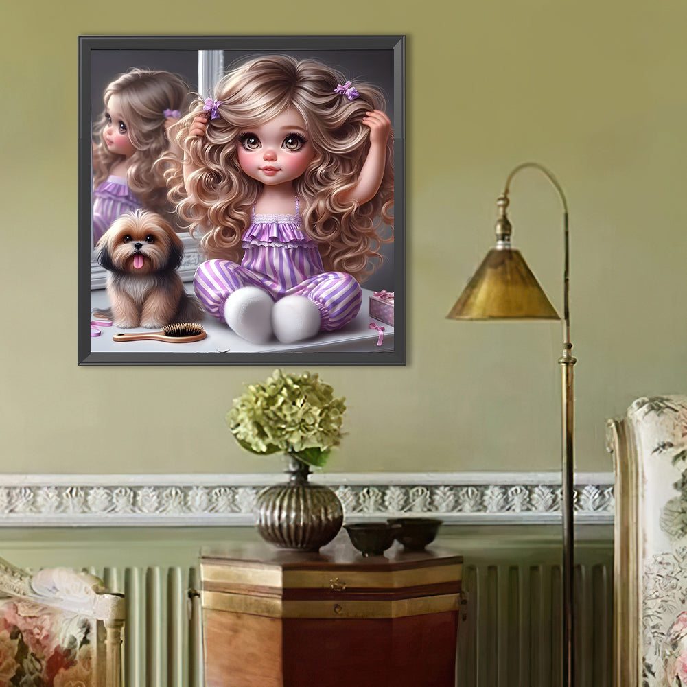 Cute Girl With Big Eyes - Full Round Drill Diamond Painting 40*40CM