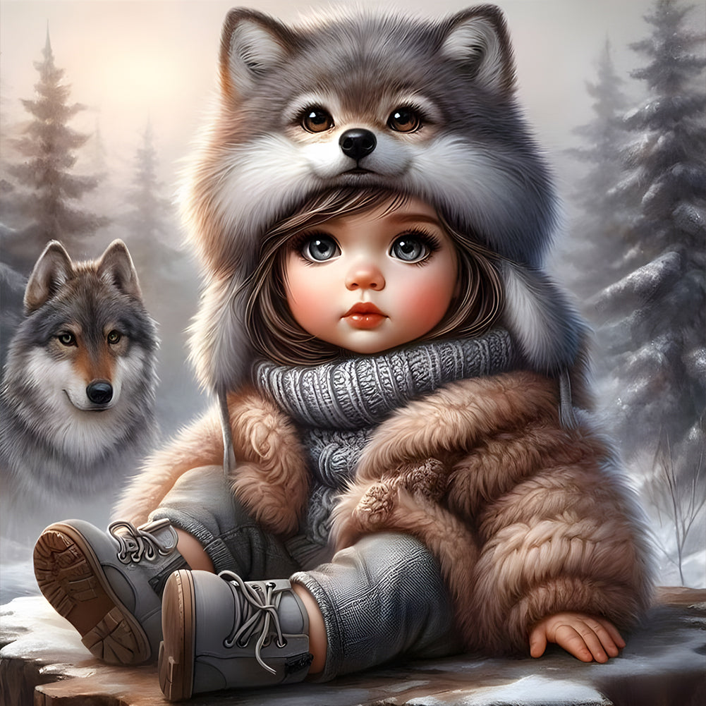 Cute Girl With Big Eyes - Full Round Drill Diamond Painting 30*30CM