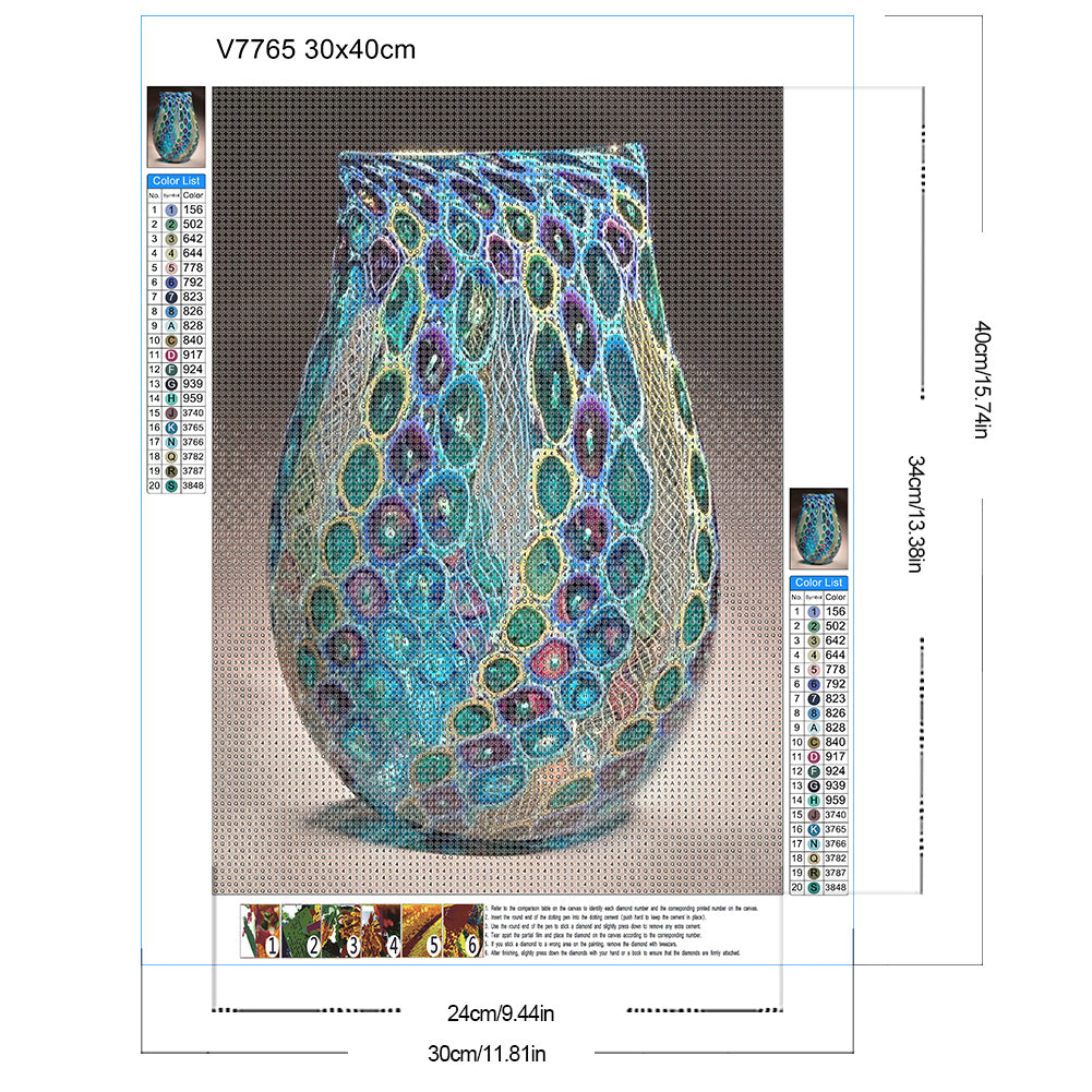 Blue And Green Vase - Full Round Drill Diamond Painting 30*40CM
