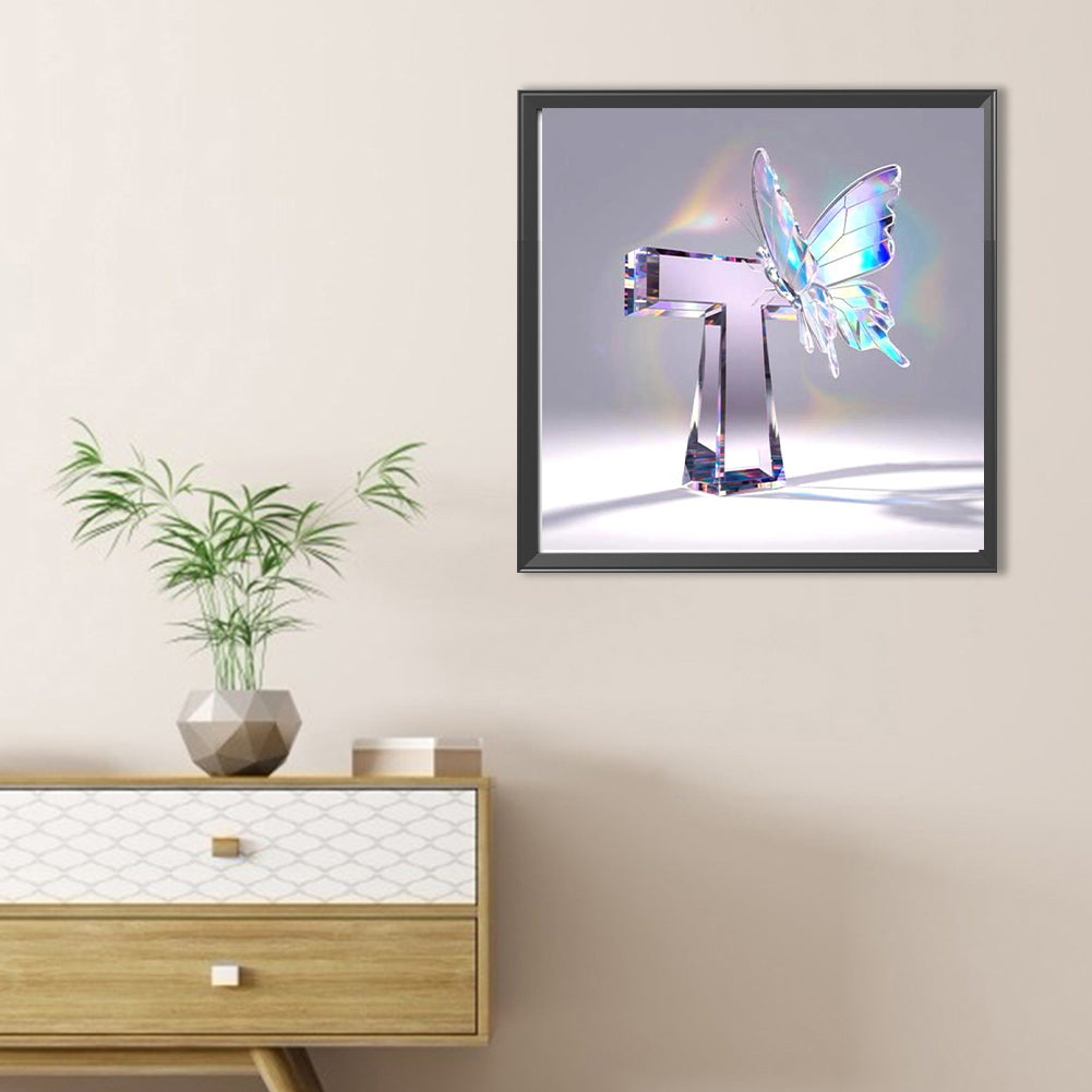 Crystal Butterfly Letter T - Full Round Drill Diamond Painting 30*30CM